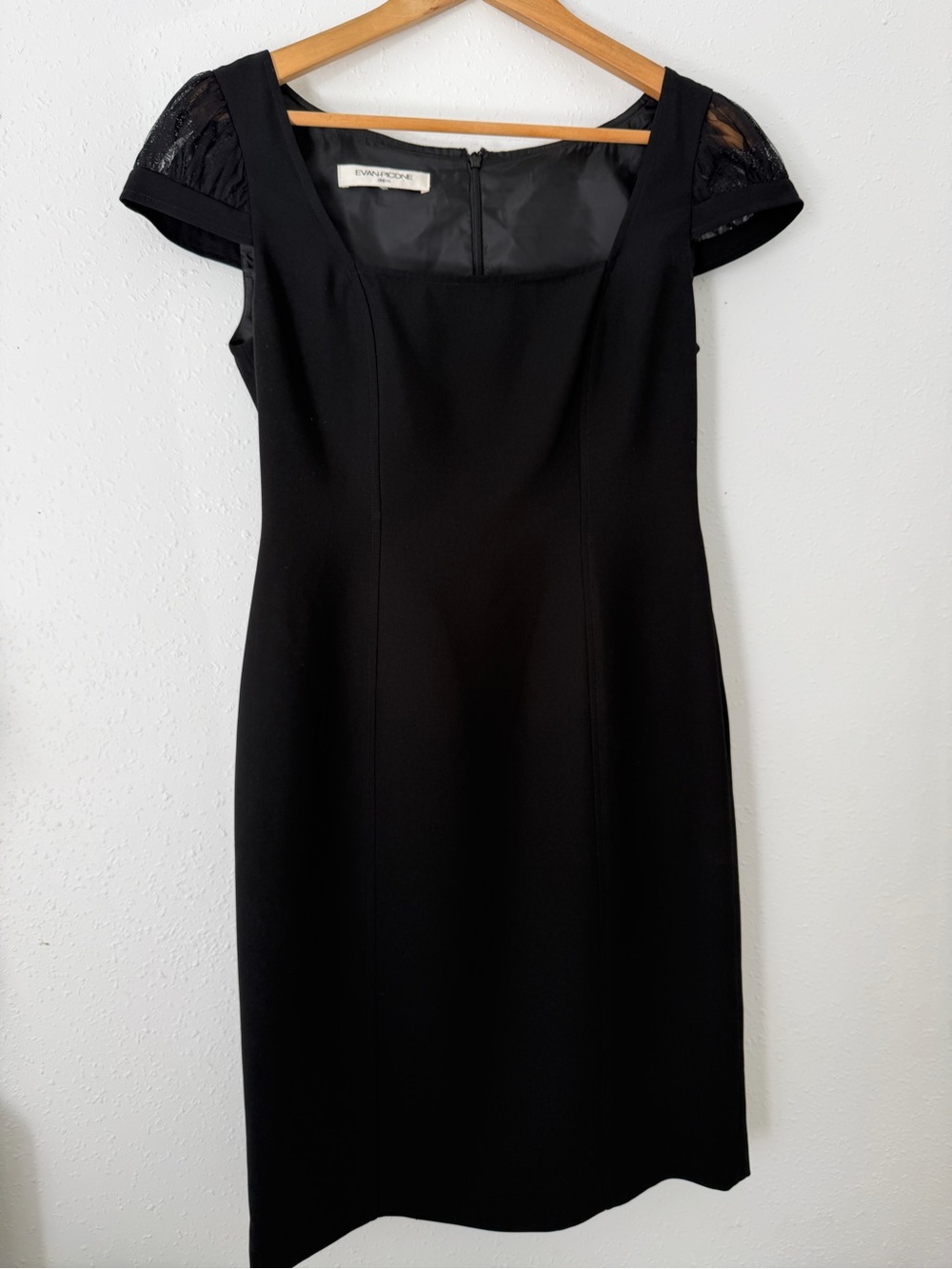 Evan Picone Black Midi Sheath Dress with Lace Cap Sleeves